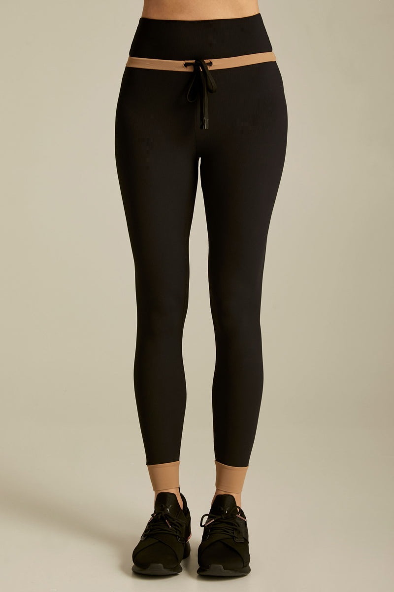 Ribbed High Waist Leggings with Drawstring Waistband